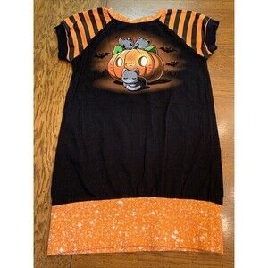 New!  Girl’s Medium 7/10 Halloween Tee Shirt Dress Cat Pumpkin Bat Party Costume